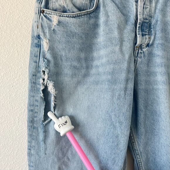 Nuuds Baggy Jeans Women's 34 Blue Denim Cotton Distressed Thrashed Frayed Hem - Picture 3 of 8